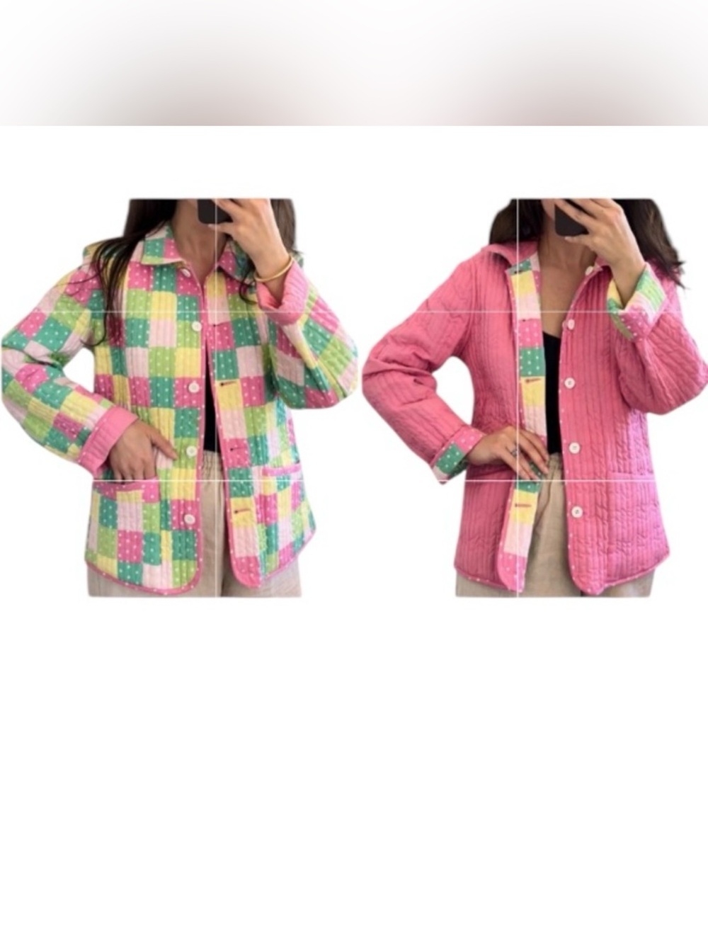 DAVID BROOKS Womens Reversible Quilted Patchwork Collared Jacket Button Medium